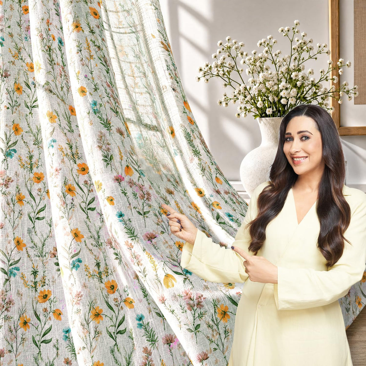 HOKIPO Petals & Poetry Sheer Curtains, 7 Feet Long - Wildflower Mist