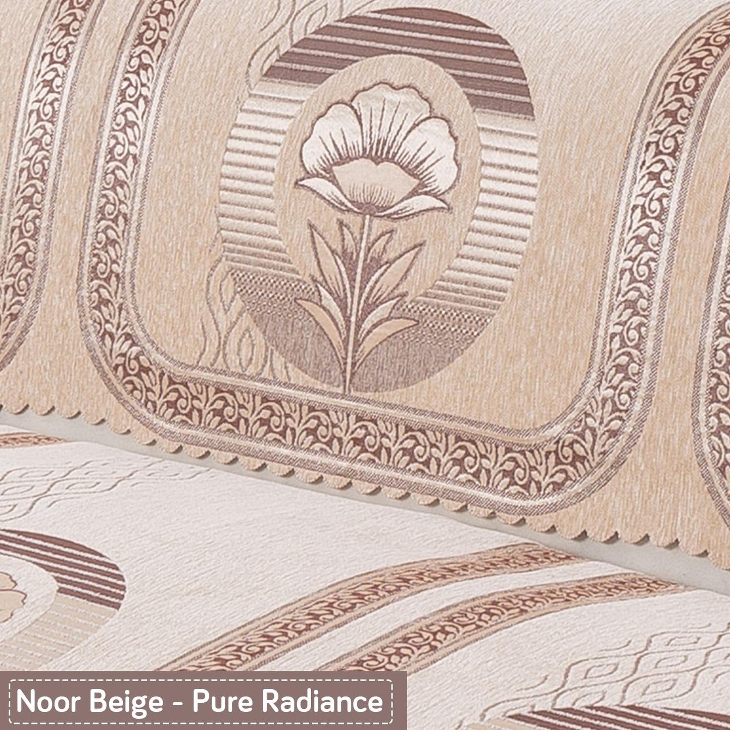 Royal Aangan Premium Chenille Jacquard Sofa Cover 5 Seater Set 3+1+1 Sofa Cover for Seat & Back, Noor Beige