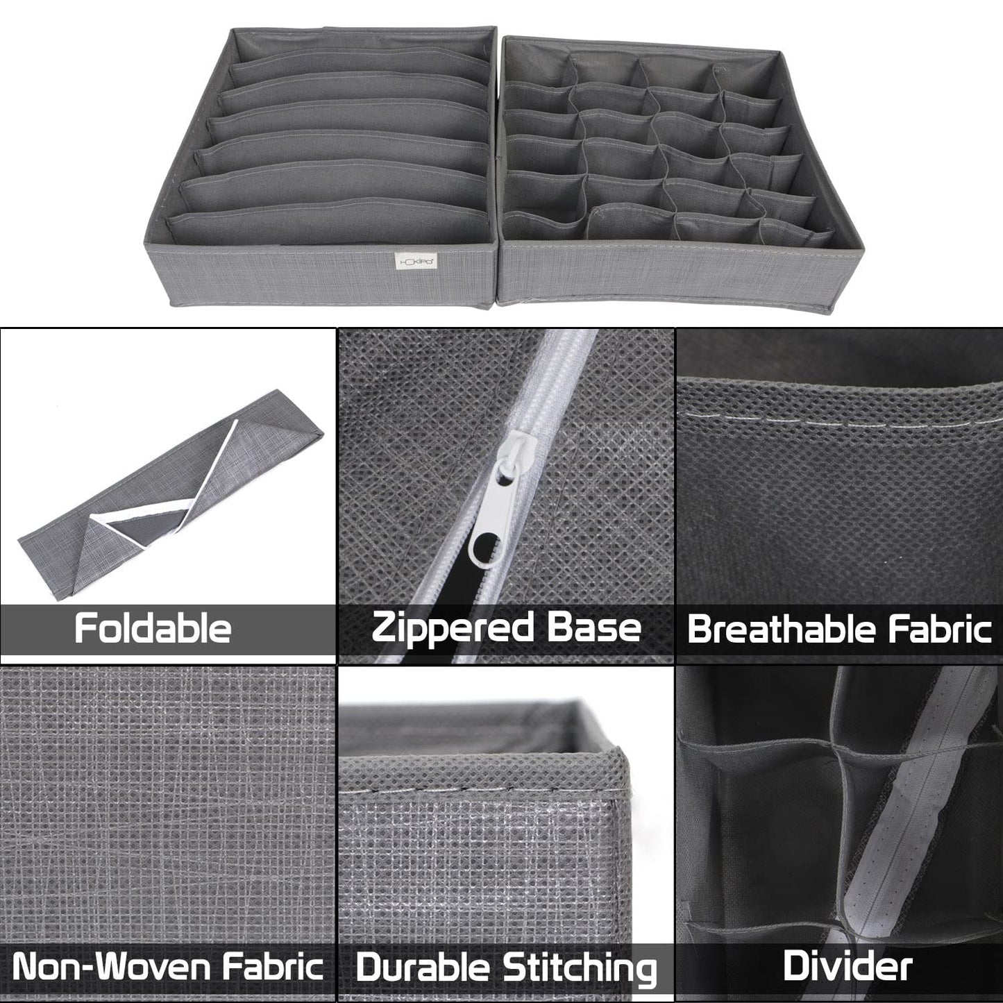 Non-Woven Fabric Undergarment Organizer Storage Box For Drawers Bra Panty Socks Tie Lingerie Organizer For Wardrobe, Grey