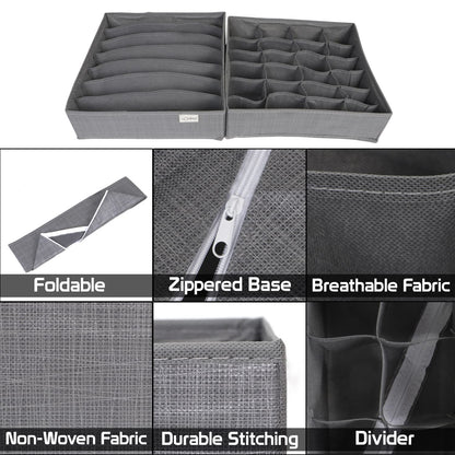 Non-Woven Fabric Undergarment Organizer Storage Box For Drawers Bra Panty Socks Tie Lingerie Organizer For Wardrobe, Grey