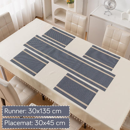 Chevron Stripes PVC Mats for Dining Table - Charcoal Blue