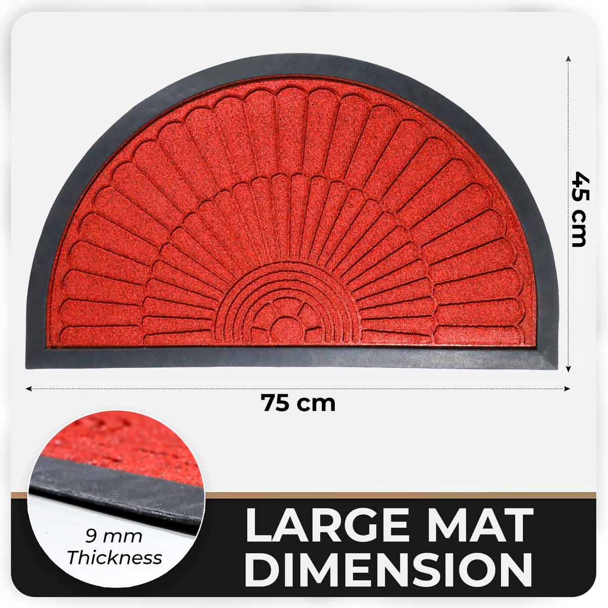 Large 45X75 PP Entry Mat Foot mat Half Circle Design Anti Slip Floor mat for Entrance, Main Door mat, Red