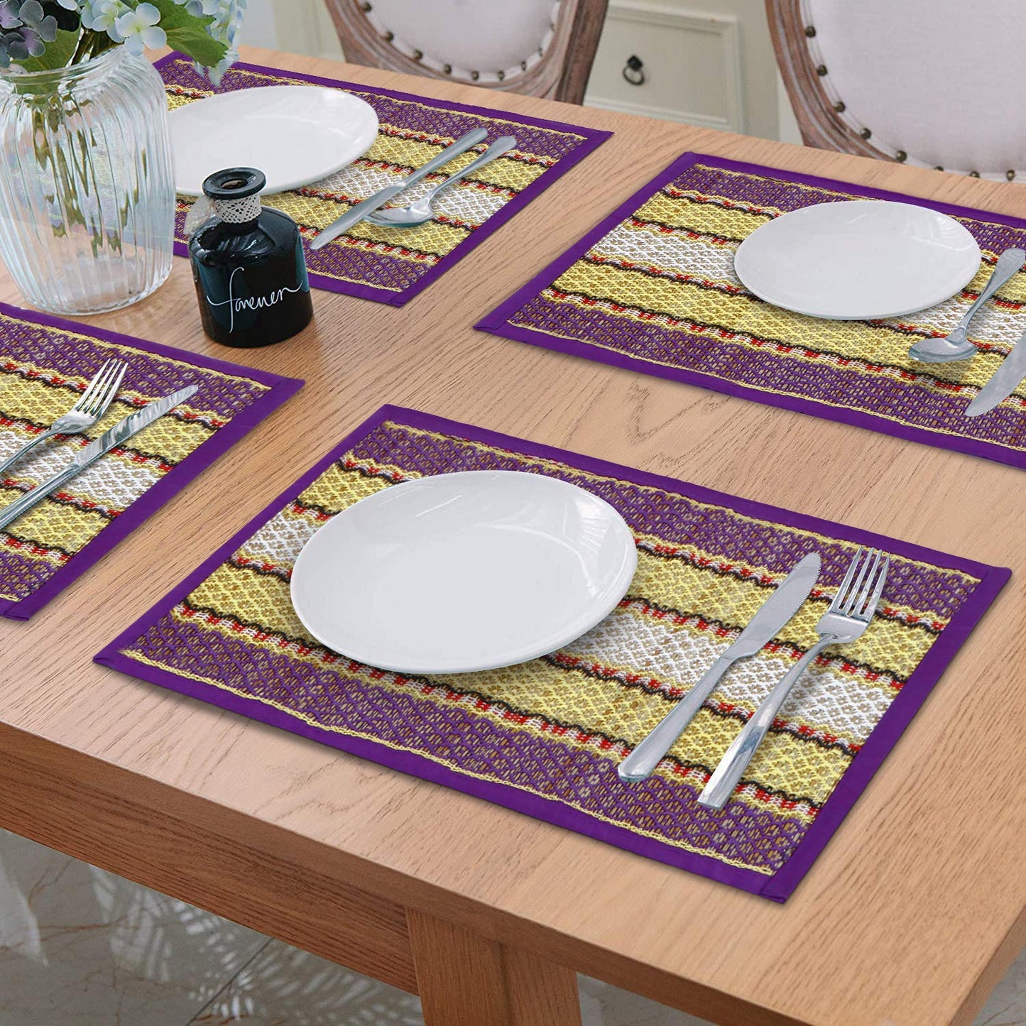 Handmade Madurkathi River Grass Dining Table Mats, Purple