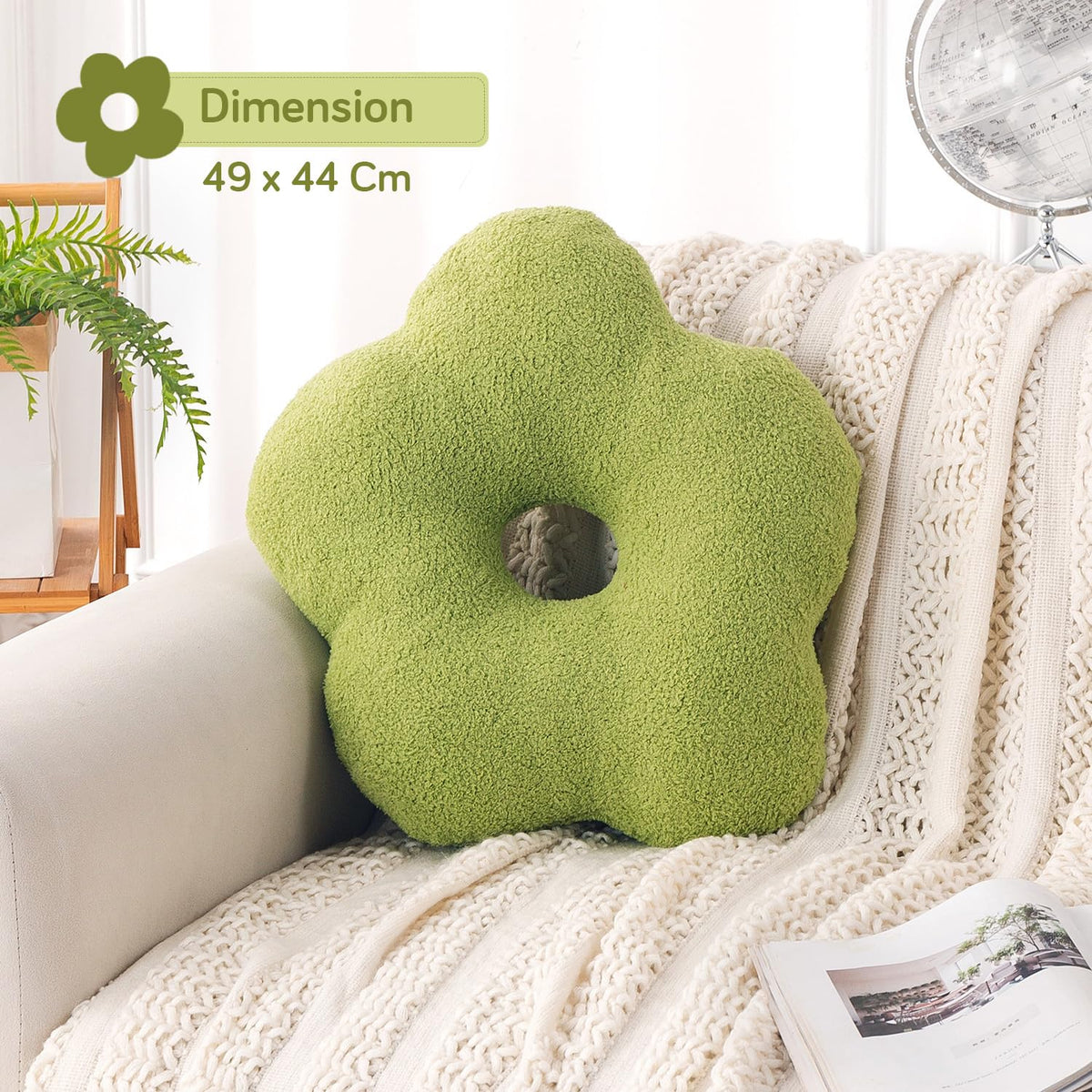 HOKIPO Flower Shaped Cushion for Sofa & Bed, 49 cm, Green