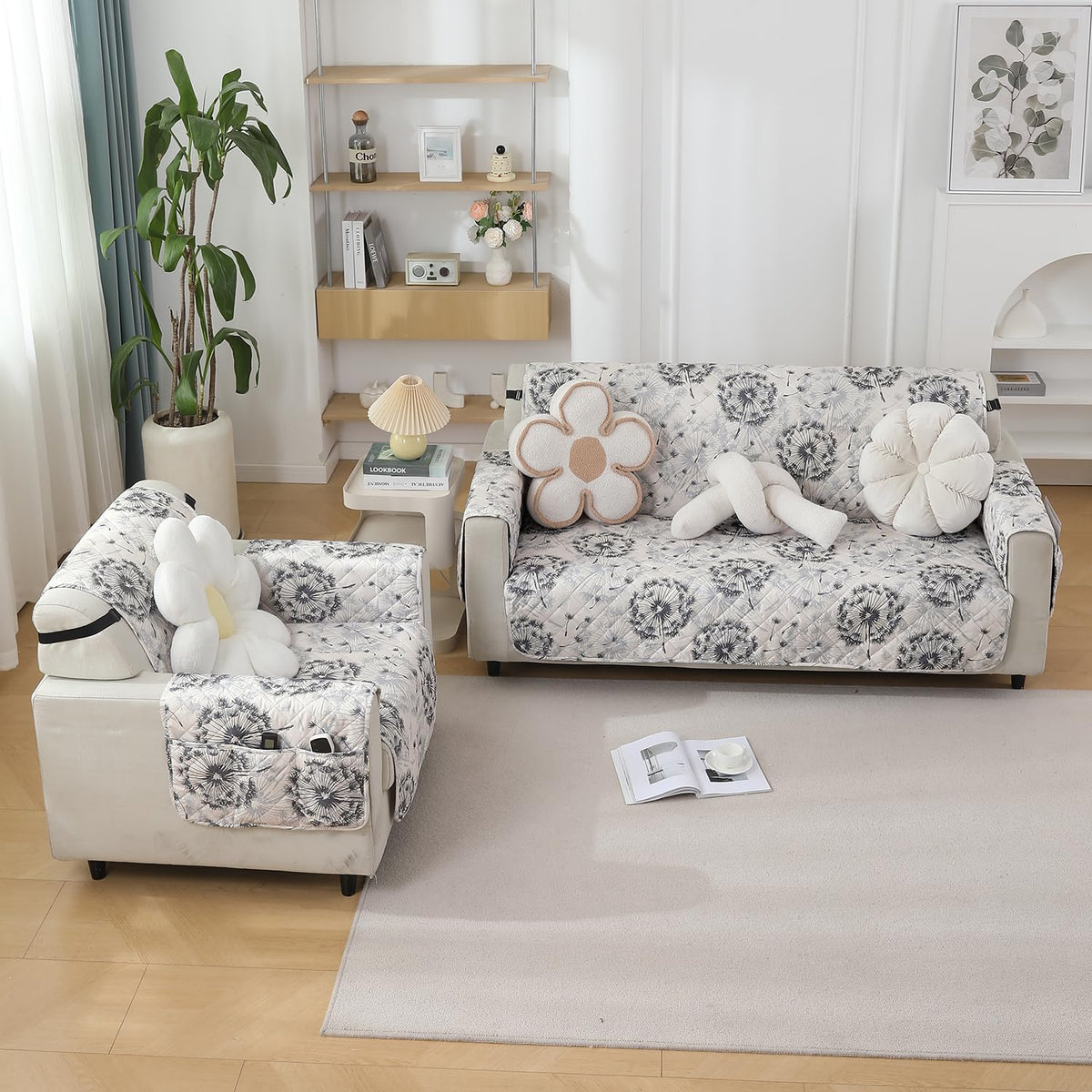Dandelion Anchor Grey premium quilted waterproof sofa cover for 3 1 seater​ sofa