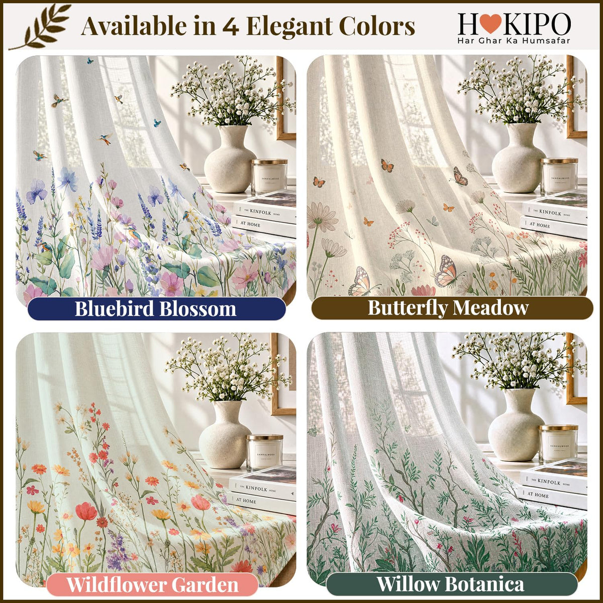HOKIPO Meadow Bloom Sheer Curtains, 7 Feet Long - Wildflower Garden - image 8