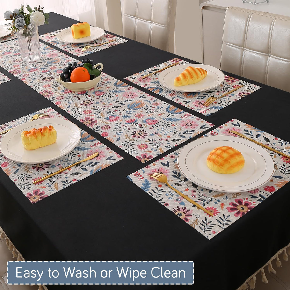 Artistic Flora PVC Washable Mats for Dining Table - Wild Daisies