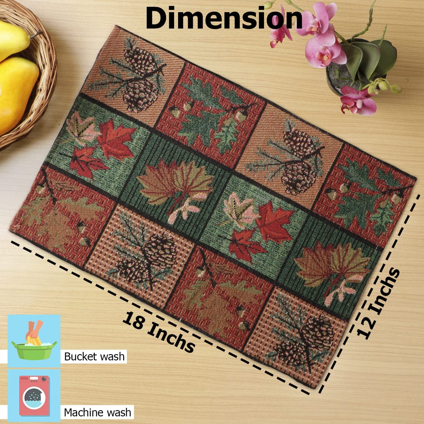 Cotton Jacquard Dining Table Mats, Multicolor Leaf