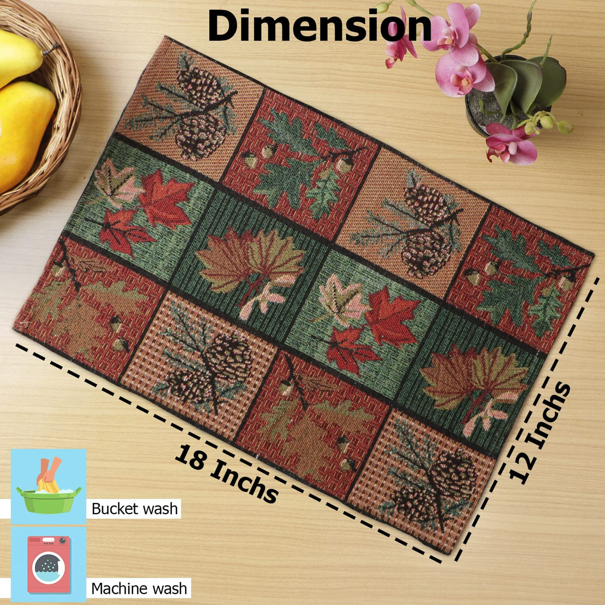 Cotton Jacquard Dining Table Mats, Multicolor Leaf