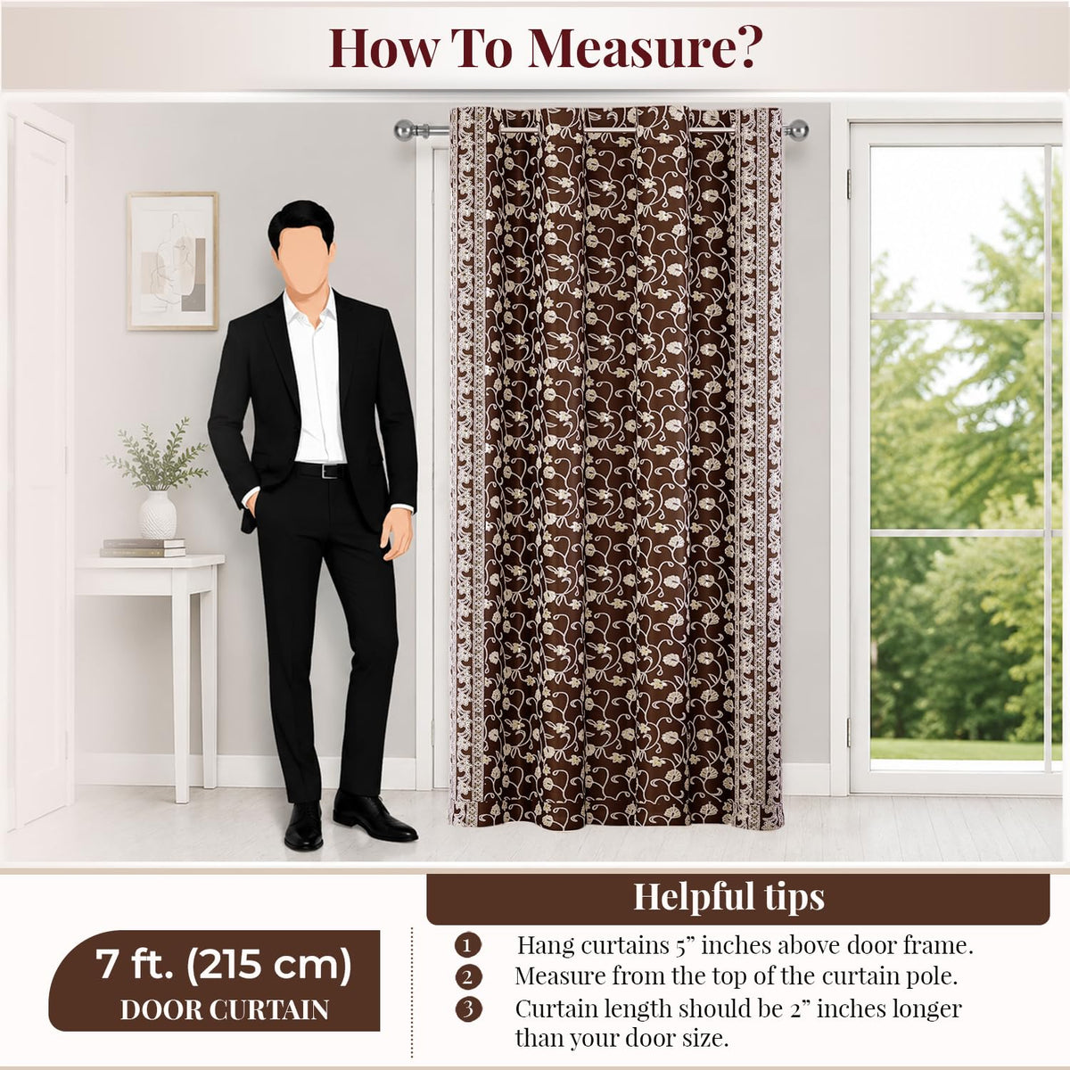 HOKIPO Shahi Bagh Eyelet Curtains, 7 Feet Long - Chocolate Brown - image 8
