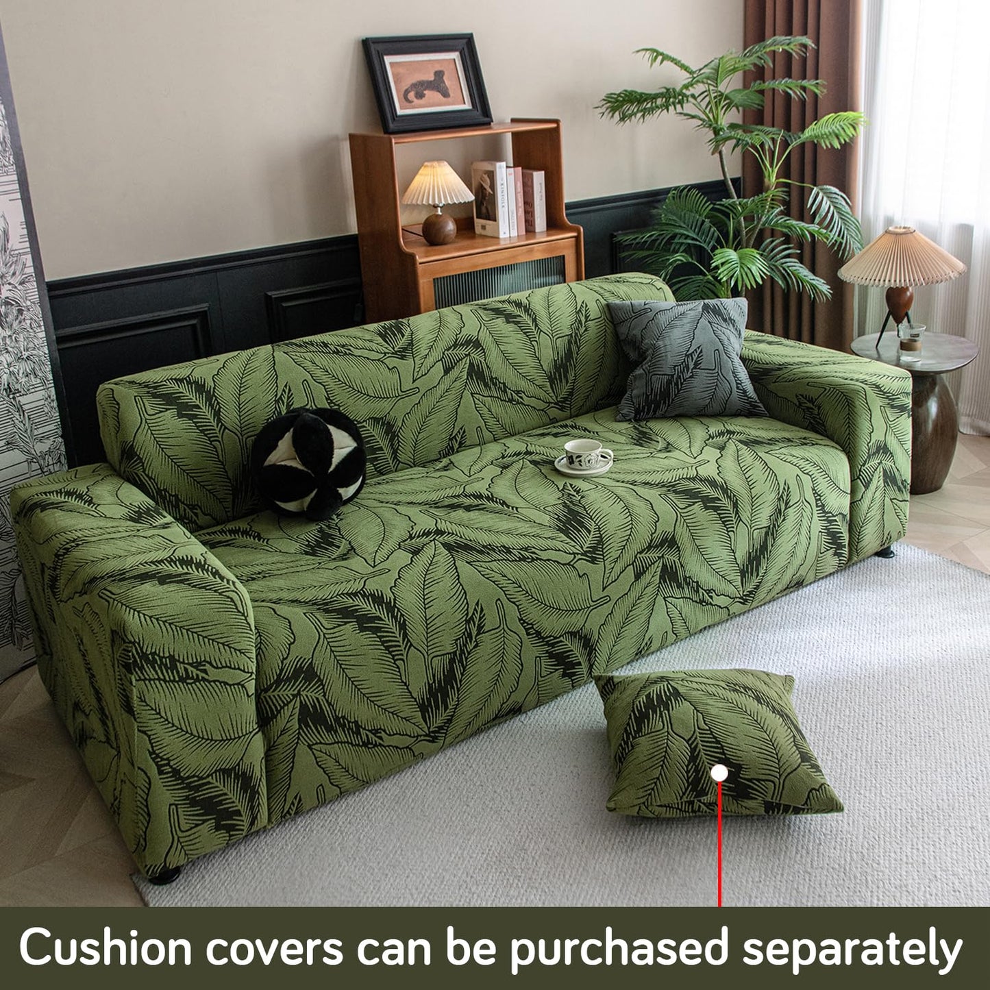 Dual Tone Knitting Jacquard Sofa Cover 1/2/3 Seater Fully Covered - Olive Green