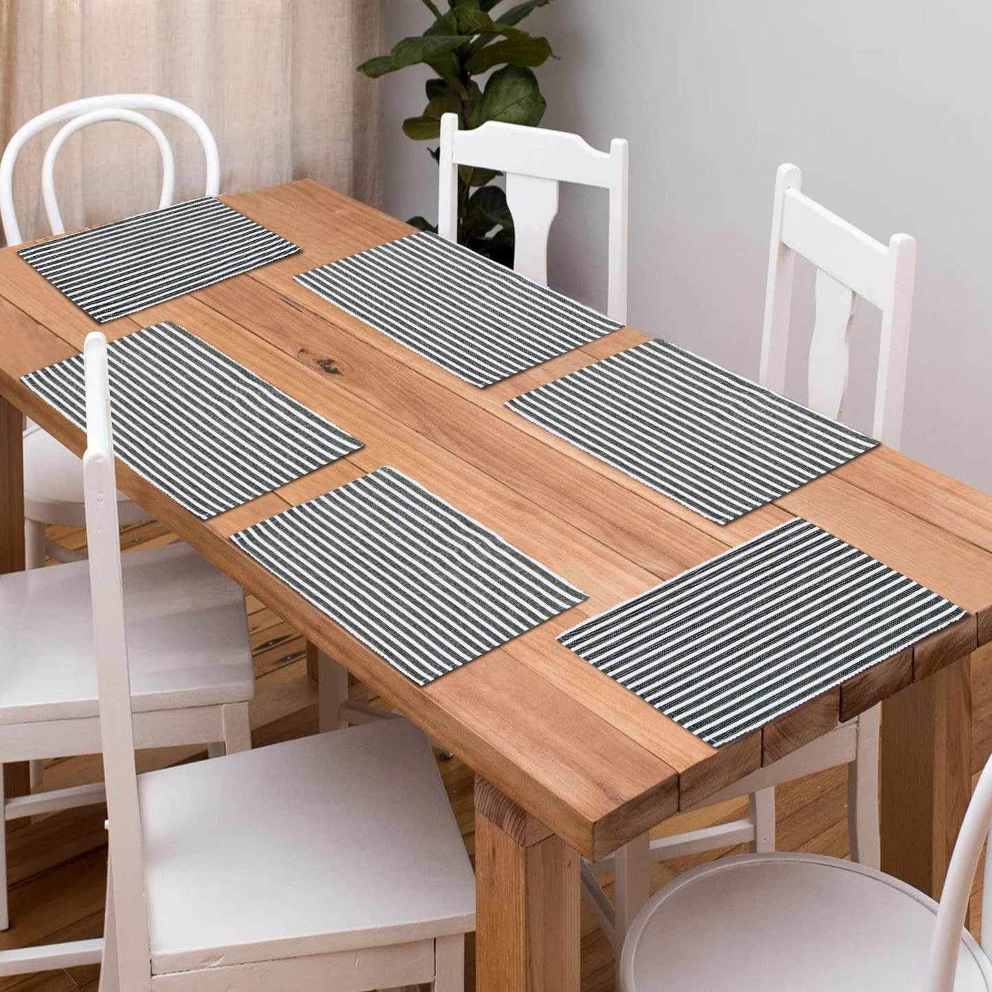 Ribbed Cotton Heat Resistant Dining Table Mat, Grey Striped