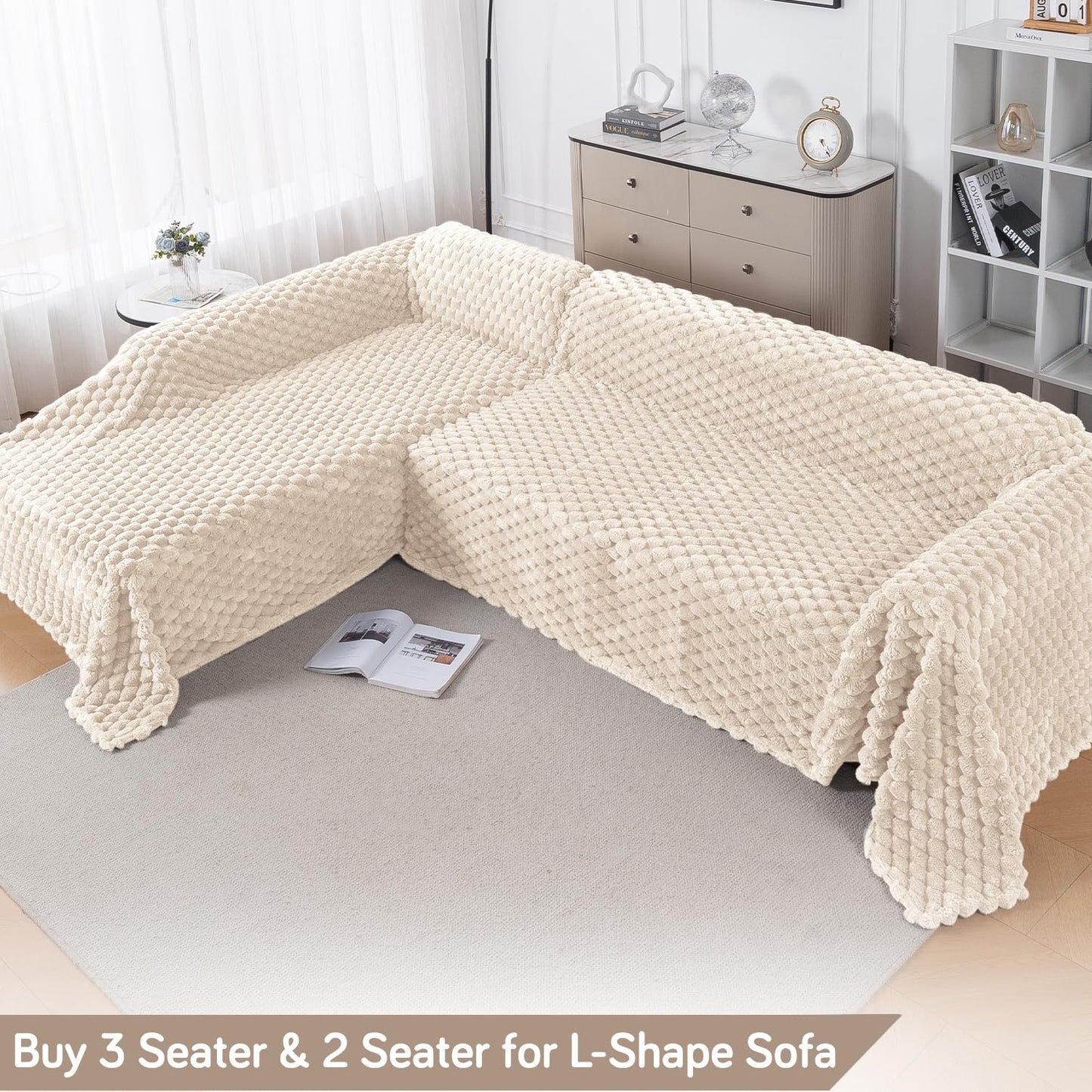 Luxury Rabbit Wool Plush Sofa Throw, Cream