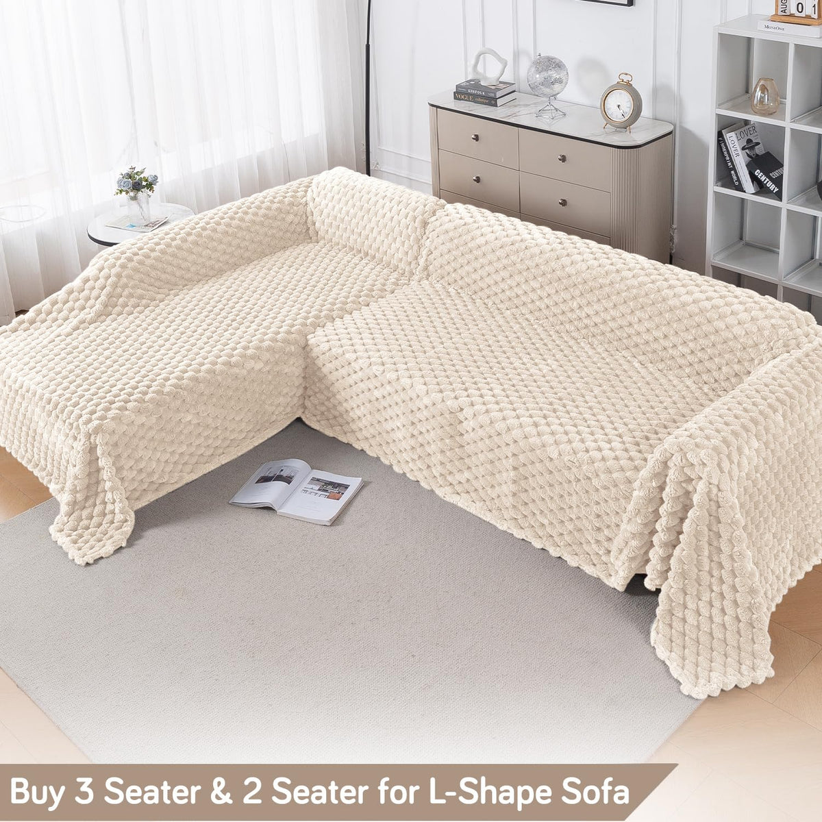 Luxury Rabbit Wool Plush Sofa Throw, Cream