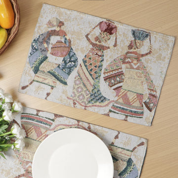 Cotton Jacquard Dining Table Mats, Multicolor Tribal Women
