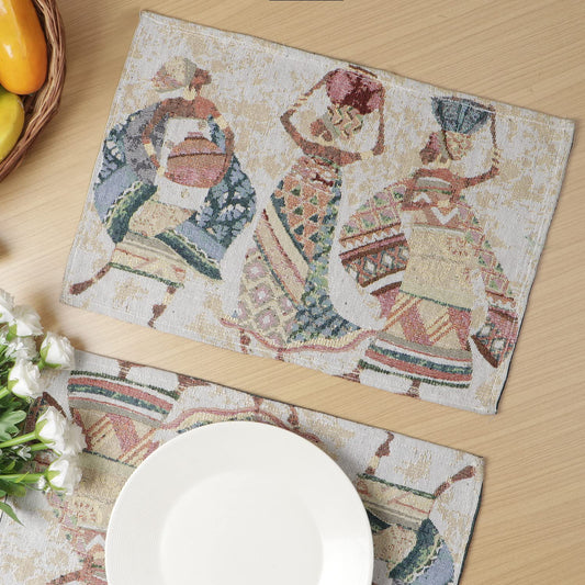 Cotton Jacquard Dining Table Mats, Multicolor Tribal Women