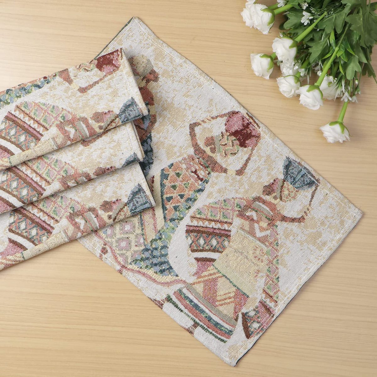 Cotton Jacquard Dining Table Mats, Multicolor Tribal Women