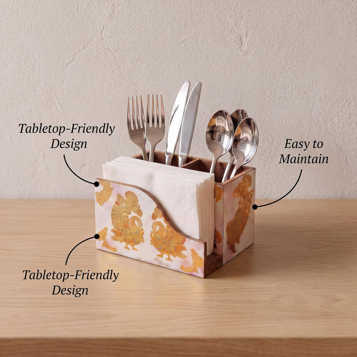 HOKIPO Cutlery Holder with Napkin Stand, Engineered Wood, Mayur Mahal - image 3