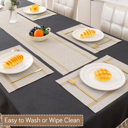 Chevron Stripes PVC Mats for Dining Table - Warm White