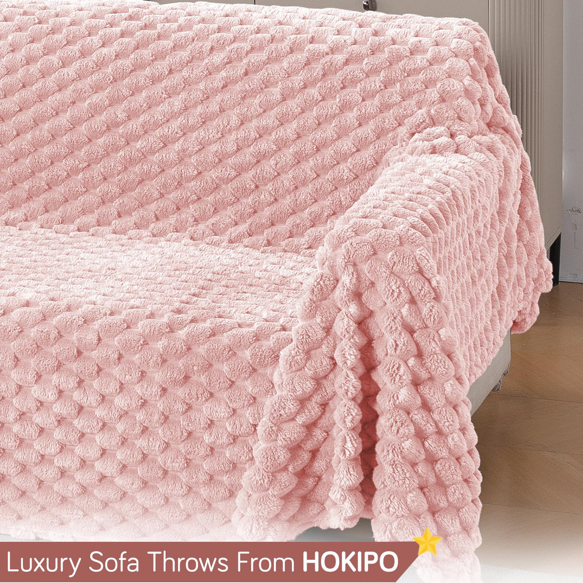 Luxury Rabbit Wool Plush Sofa Throw, Flamingo Pink