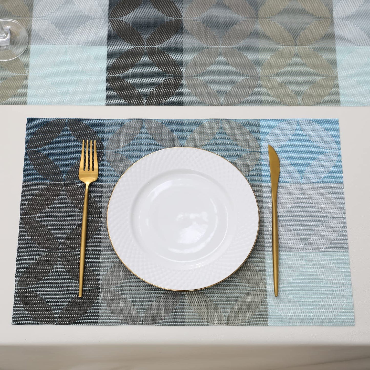 PVC Dining Table Mats, Geometric Blue