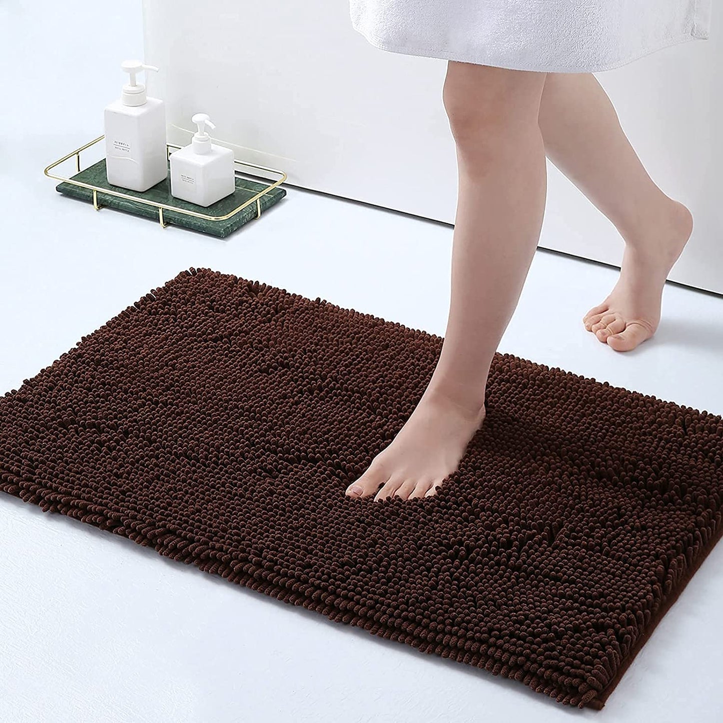 Chenille Luxury Bath Rug, Extra Soft And Absorbent Large Bathroom, Brown