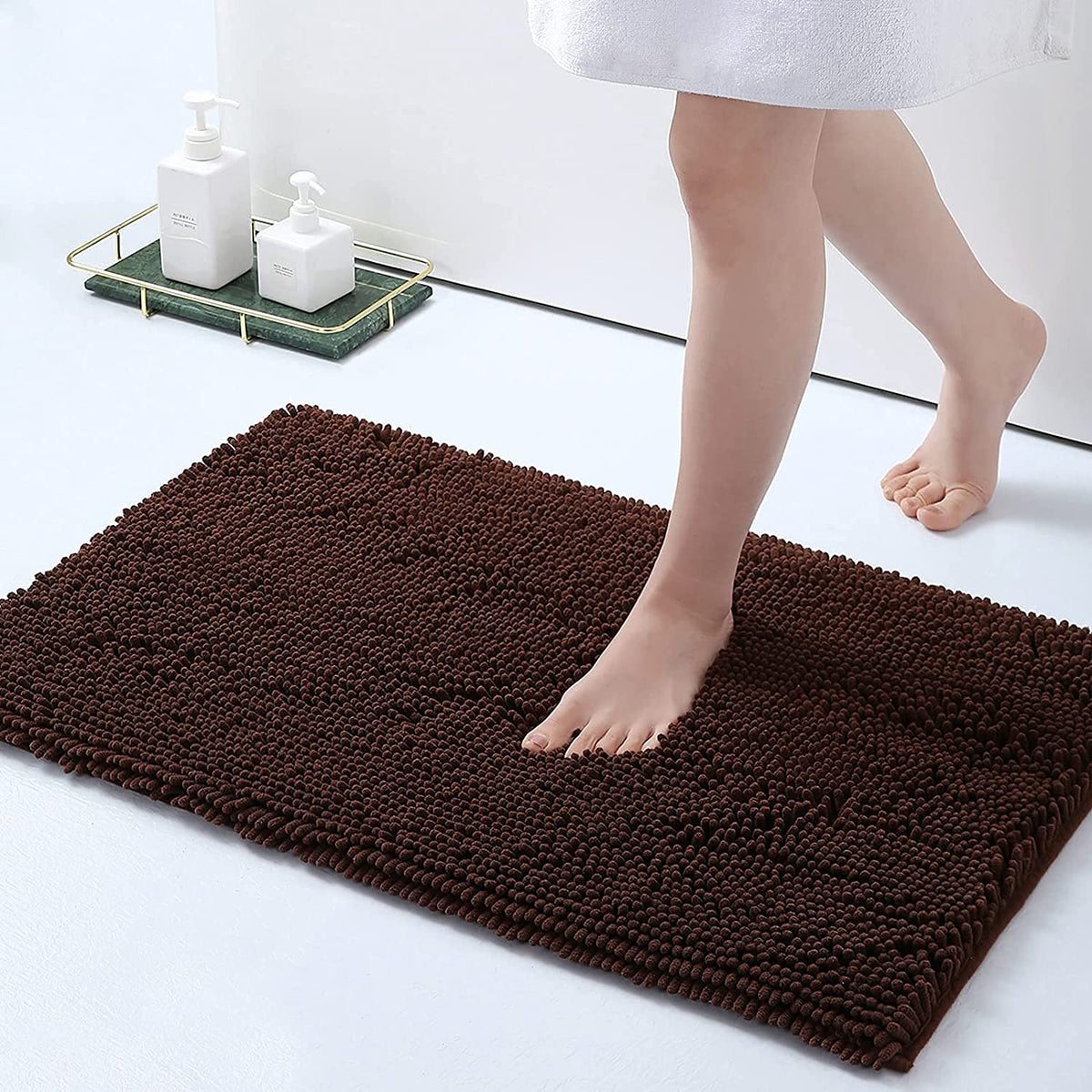 Chenille Luxury Bath Rug, Extra Soft And Absorbent Large Bathroom, Brown