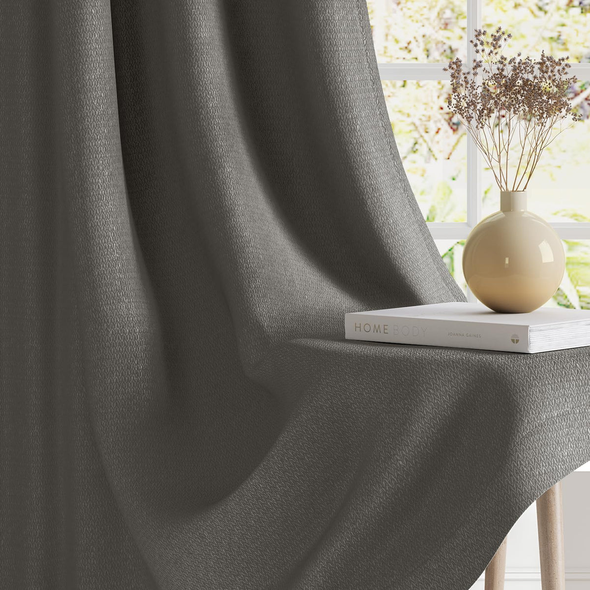 HOKIPO Atmosphere Dimout Curtains, 7 Feet Long - Charcoal Grey