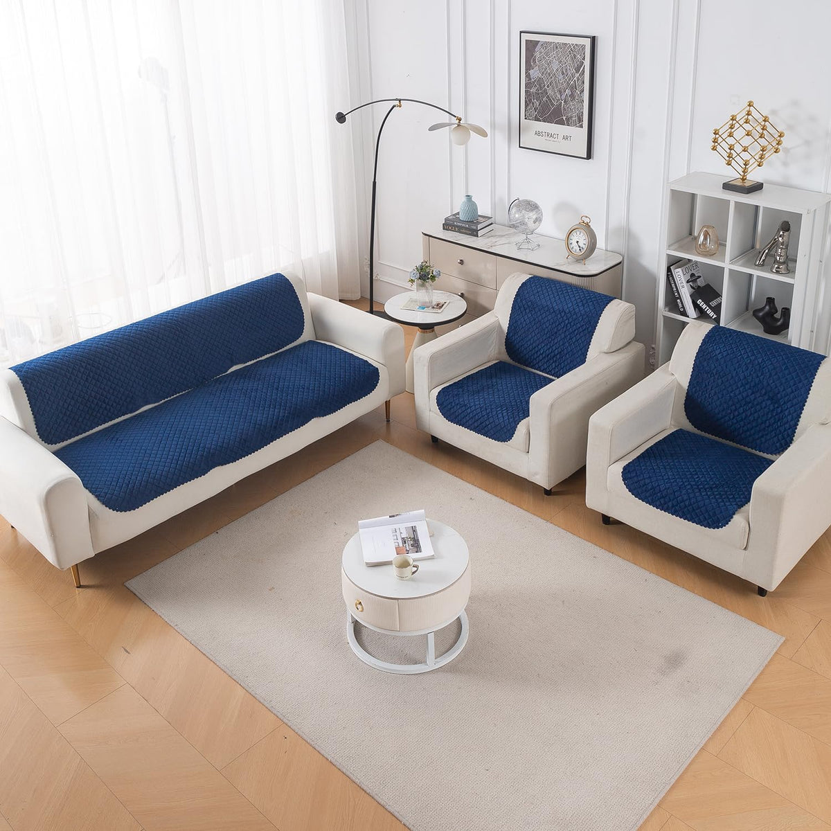 Quilt Classic 5-Seater Sofa Cover (3+1+1), Navy Blue