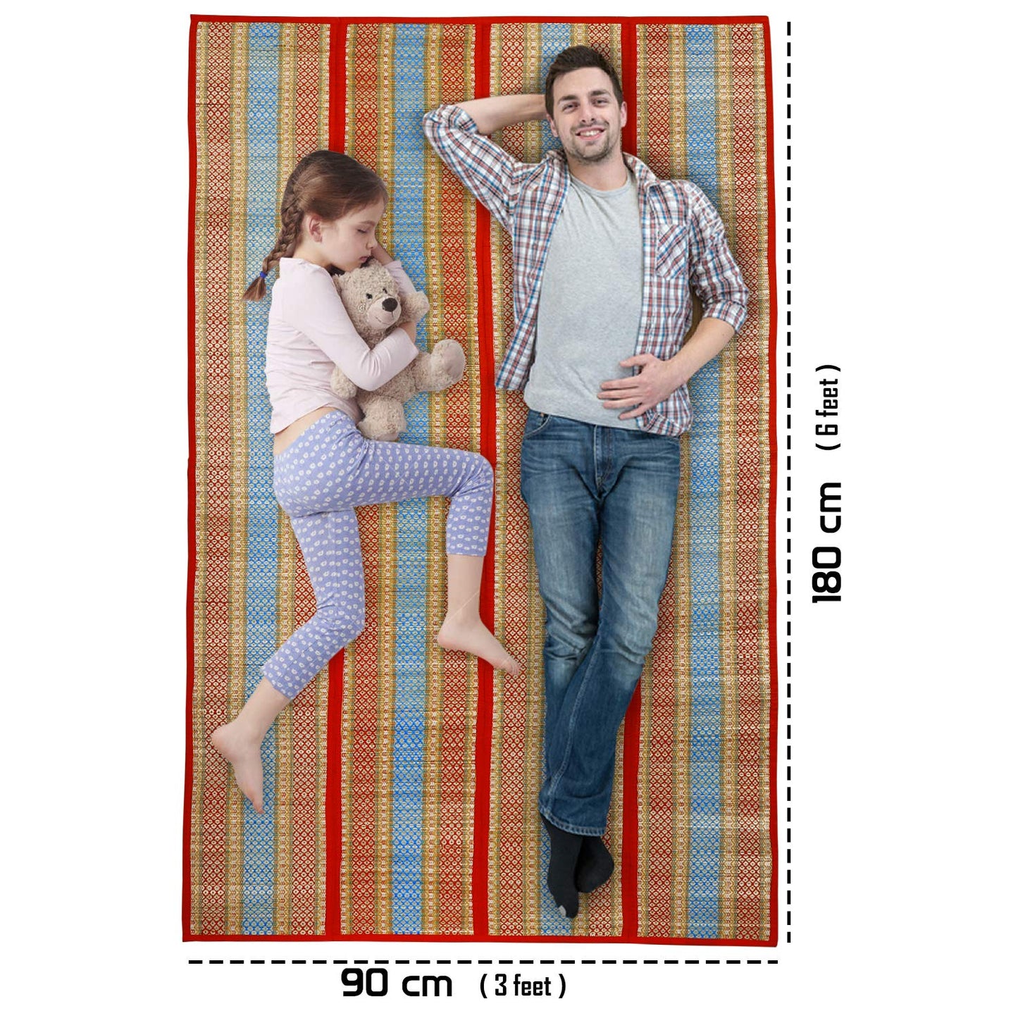 Natural Handmade Madurkathi Large Chatai Mats for Home, Red