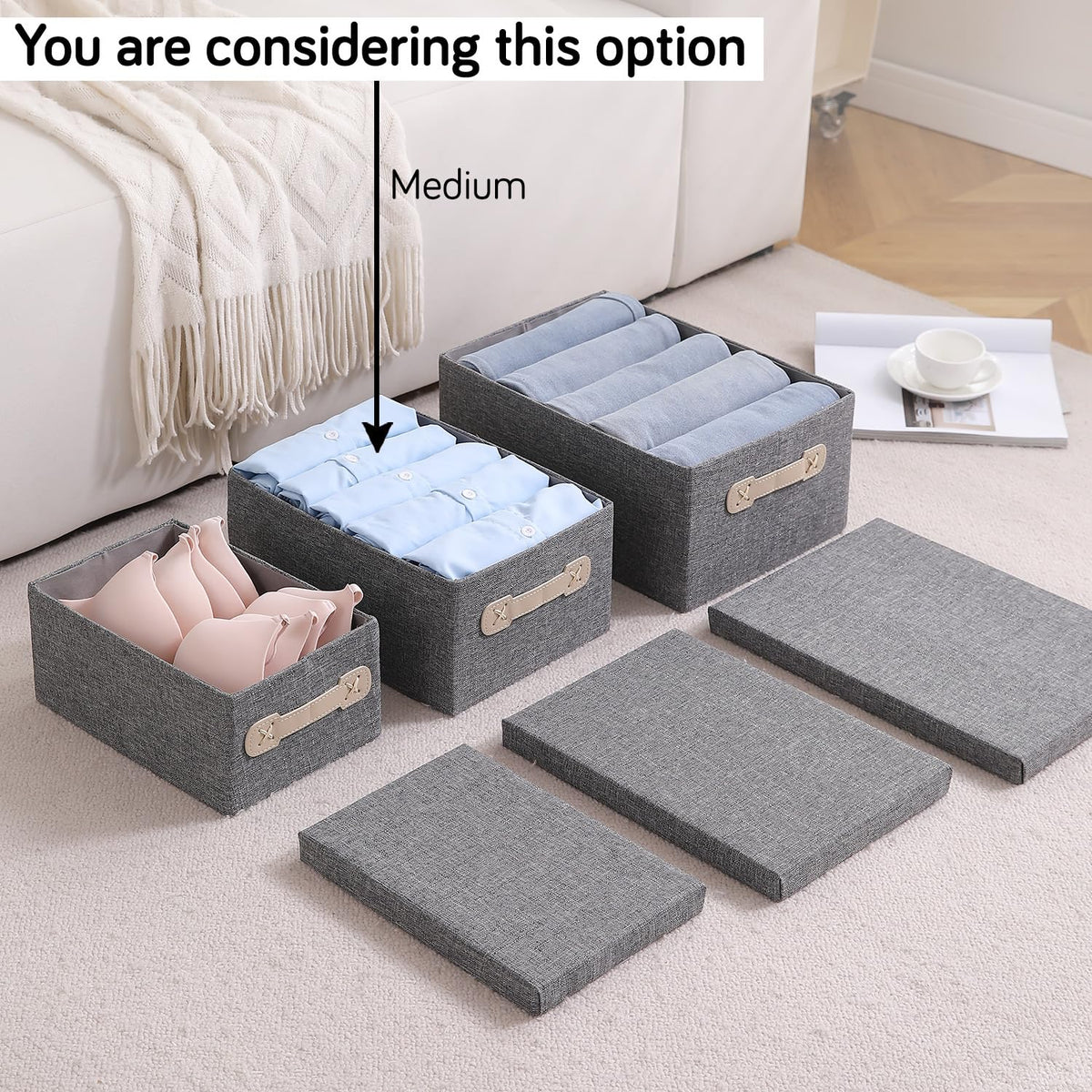 Organisers Storage Box with Lid, Grey, Pack of 2