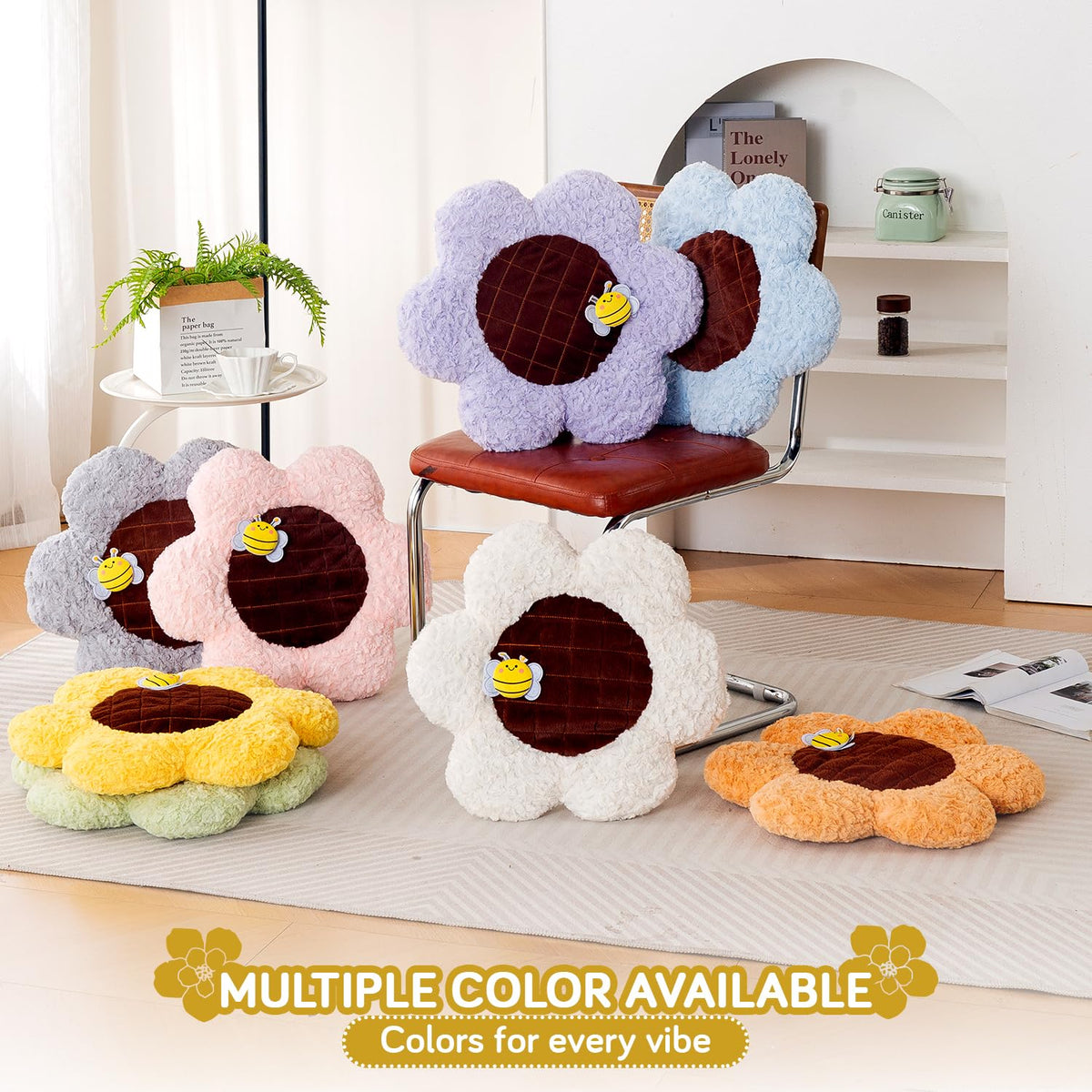 HOKIPO Sunflower Bee Cushion for Sofa & Bed, 50 cm, Yellow