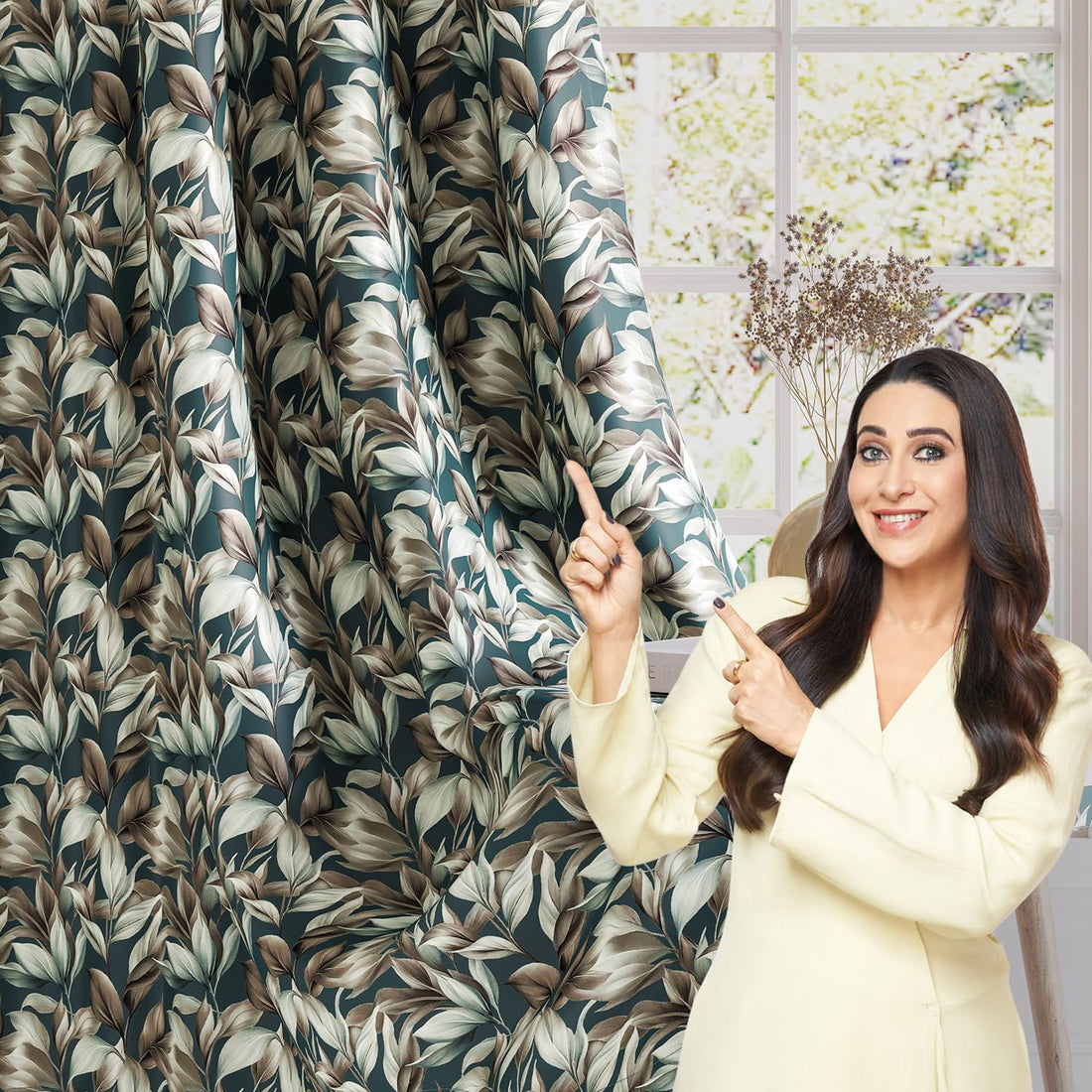 HOKIPO Shade Garden Curtains, 7 Feet Long - Silver Leaf Teal Blue