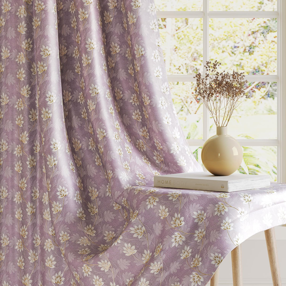 HOKIPO Vogue Shine Eyelet Curtains, 7 Feet Long - Misty Rose