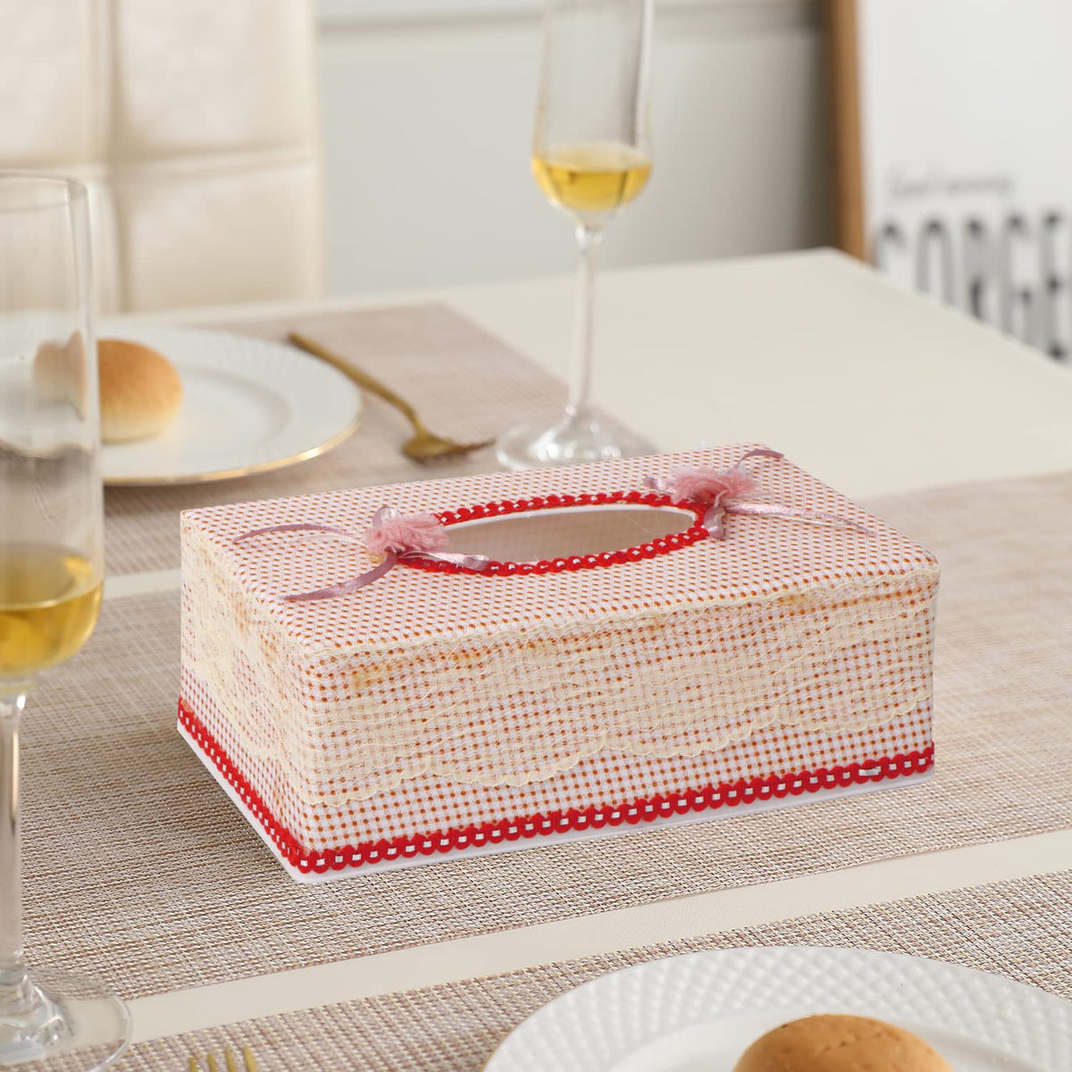 Plastic Tissue Box Holder, Beige, Pink
