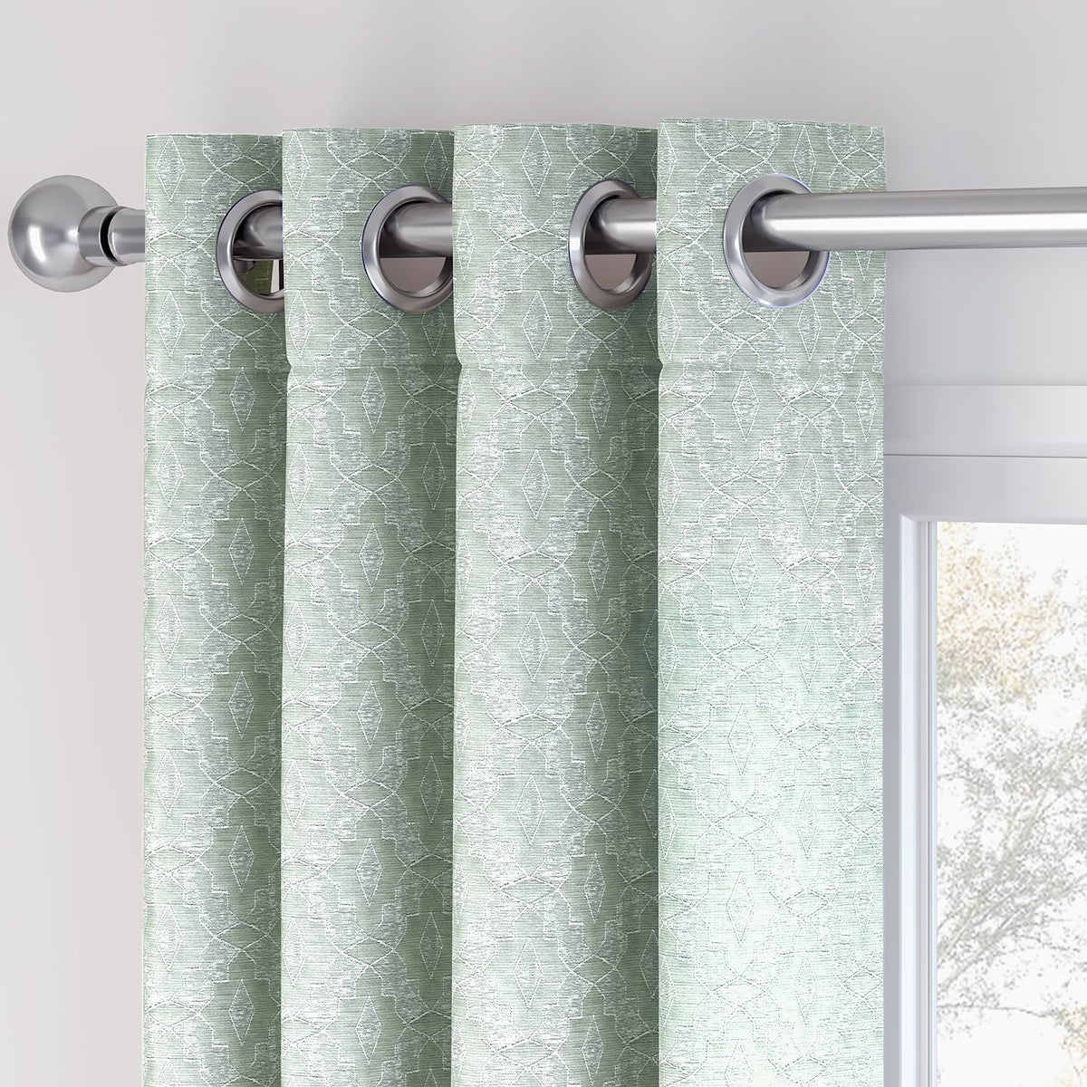 HOKIPO Marrakesh Jacquard Eyelet Curtains, 7 Feet Long - Mist Green - image 7