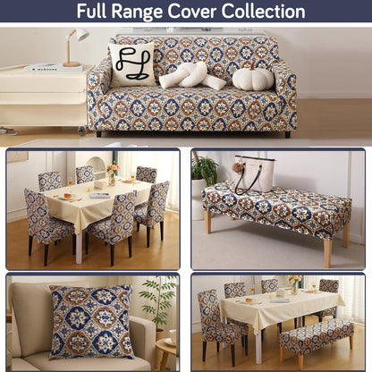 Premium Printed Velvet Dining Bench Cover, Indigo Moroccan Charm