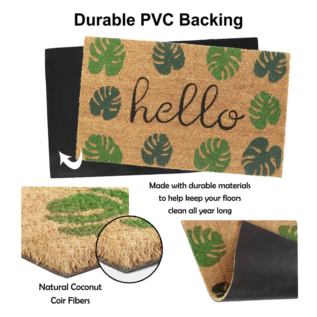 Coir Entrance Door Mat with Anti-Slip PVC Backing