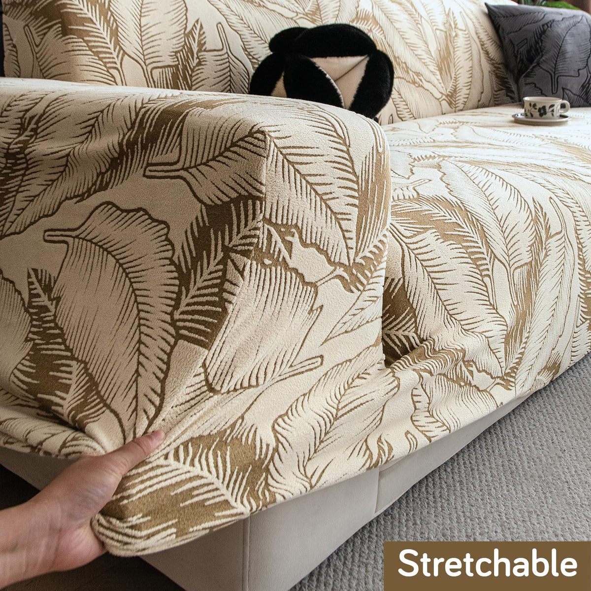 Dual Tone Knitting Jacquard Sofa Cover 1/2/3 Seater Fully Covered - Beige