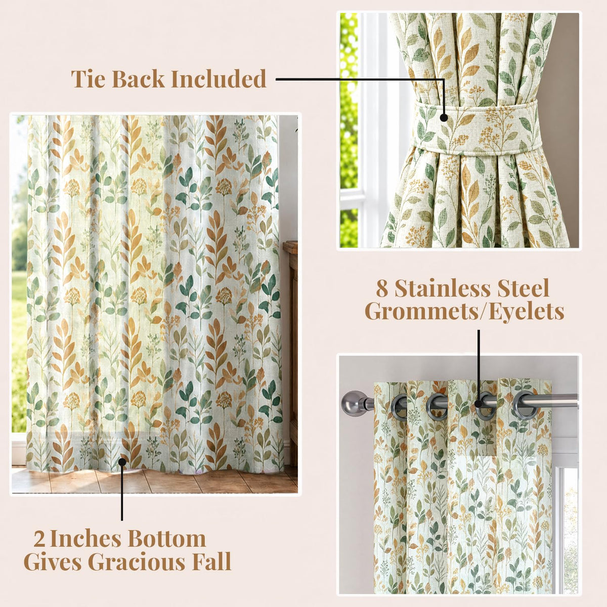 HOKIPO Petals & Poetry Sheer Curtains, 7 Feet Long - Autumn Meadow - image 4