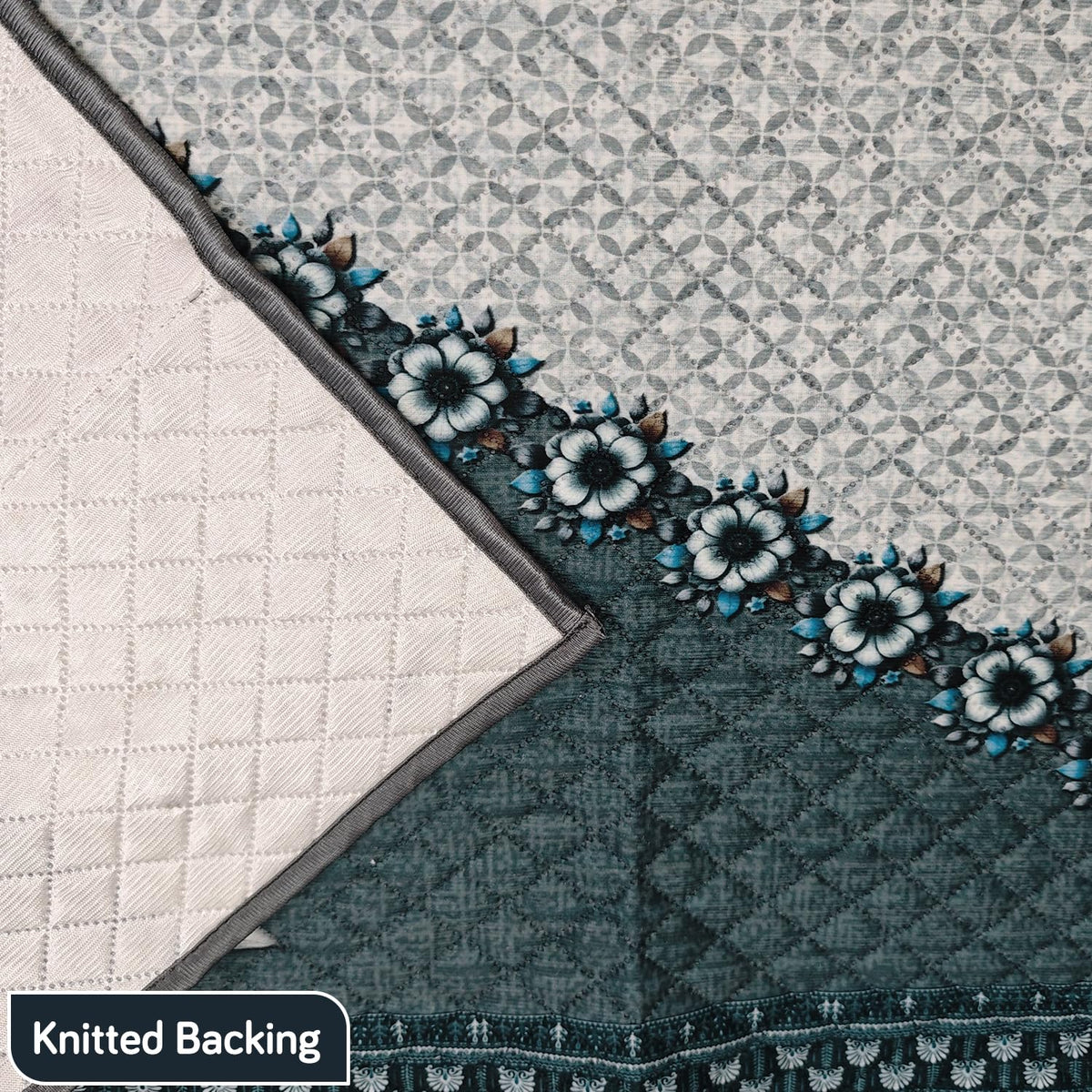 Eternal Floral Printed Quilted Fridge Top Cover with side Pockets - Moonlit Blossom