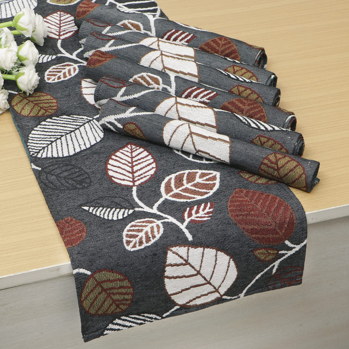 Cotton Jacquard Dining Table Mats, Grey Leaves