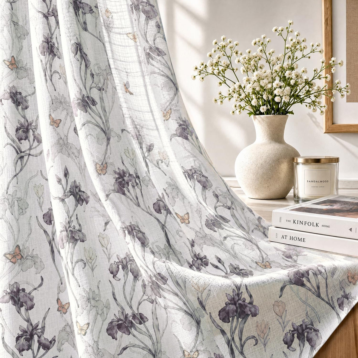 HOKIPO Iris Sheer Curtains, 7 Feet Long - Purple