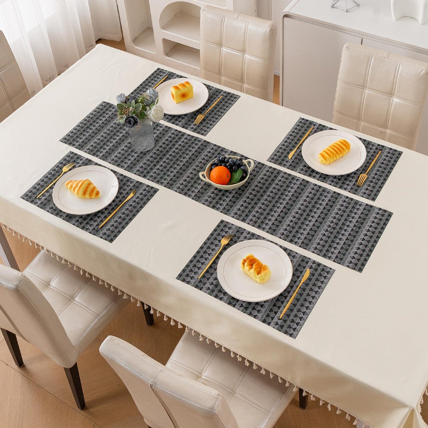RhombusEcho Washable PVC Mats for Dining Table - Intense Grey