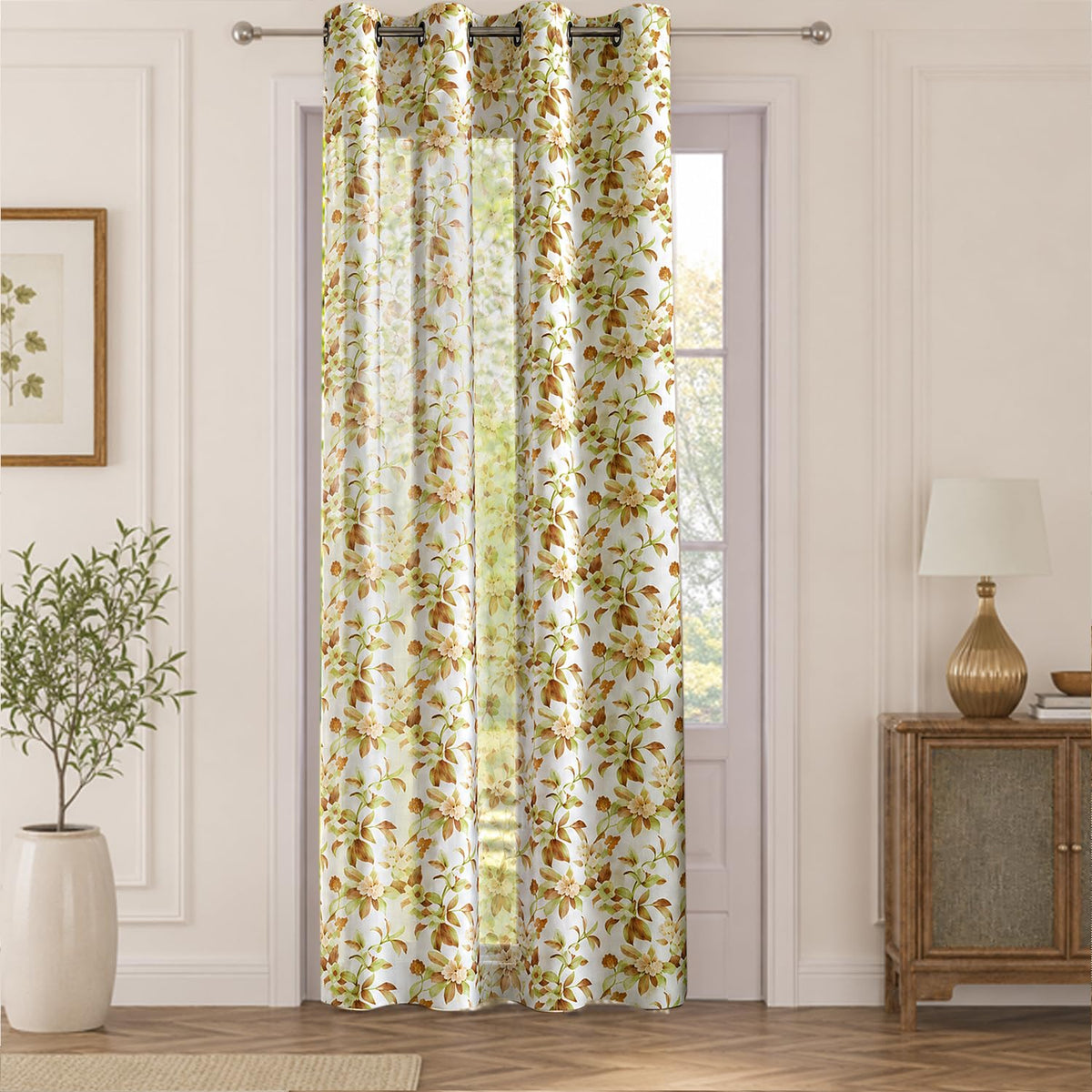 HOKIPO Petal Mist Sheer Eyelet Curtains, 7 Feet Long - Ivory Blossoms - image 2