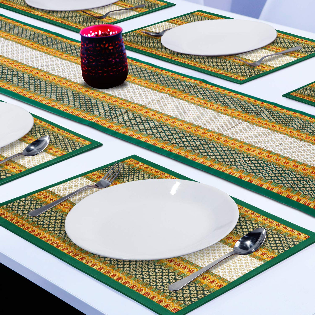 Handmade Madurkathi River Grass Dining Table Mats, Green