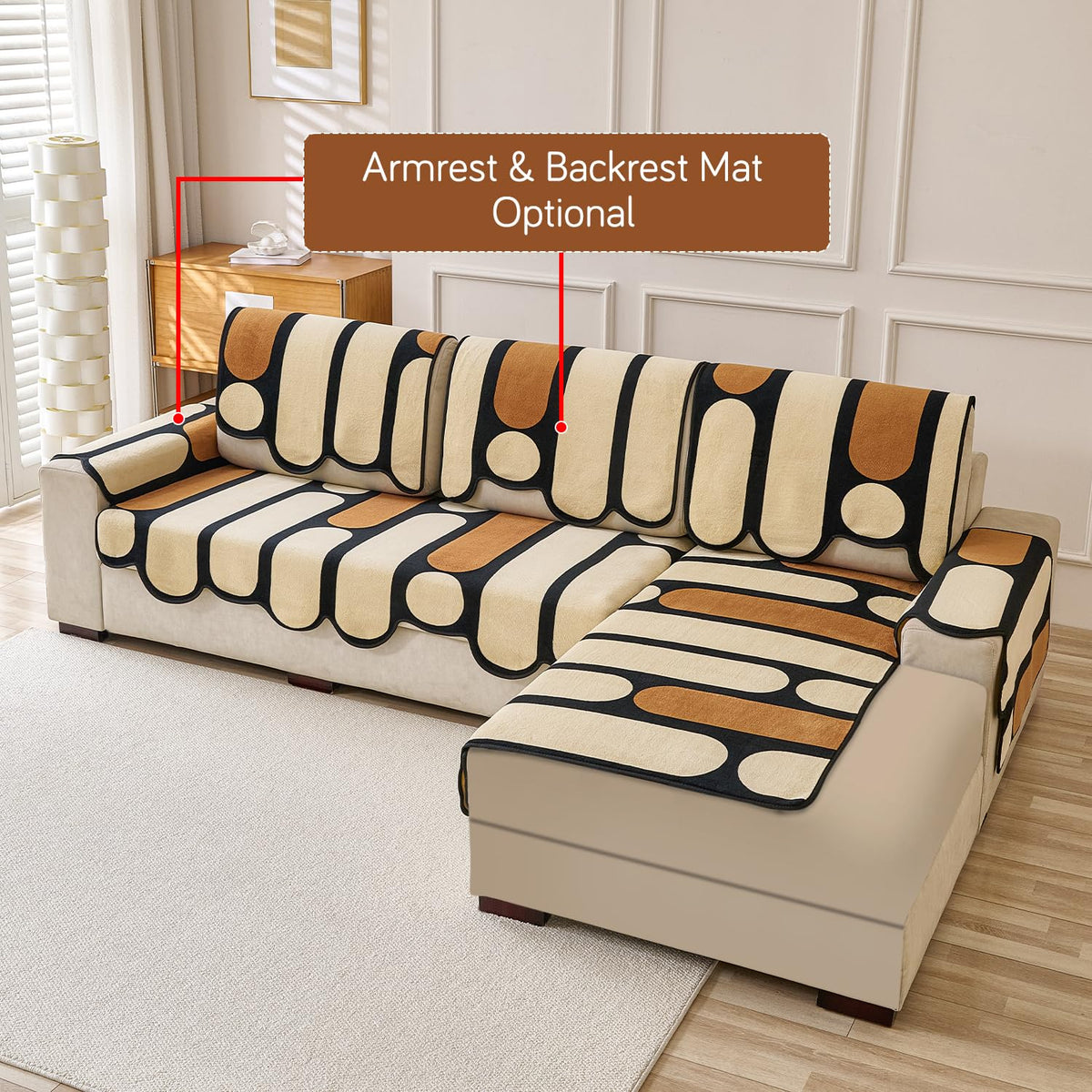 Armrest & backrest mat for Moderna Curves L Shape Sofa Cover - Oyster Beige