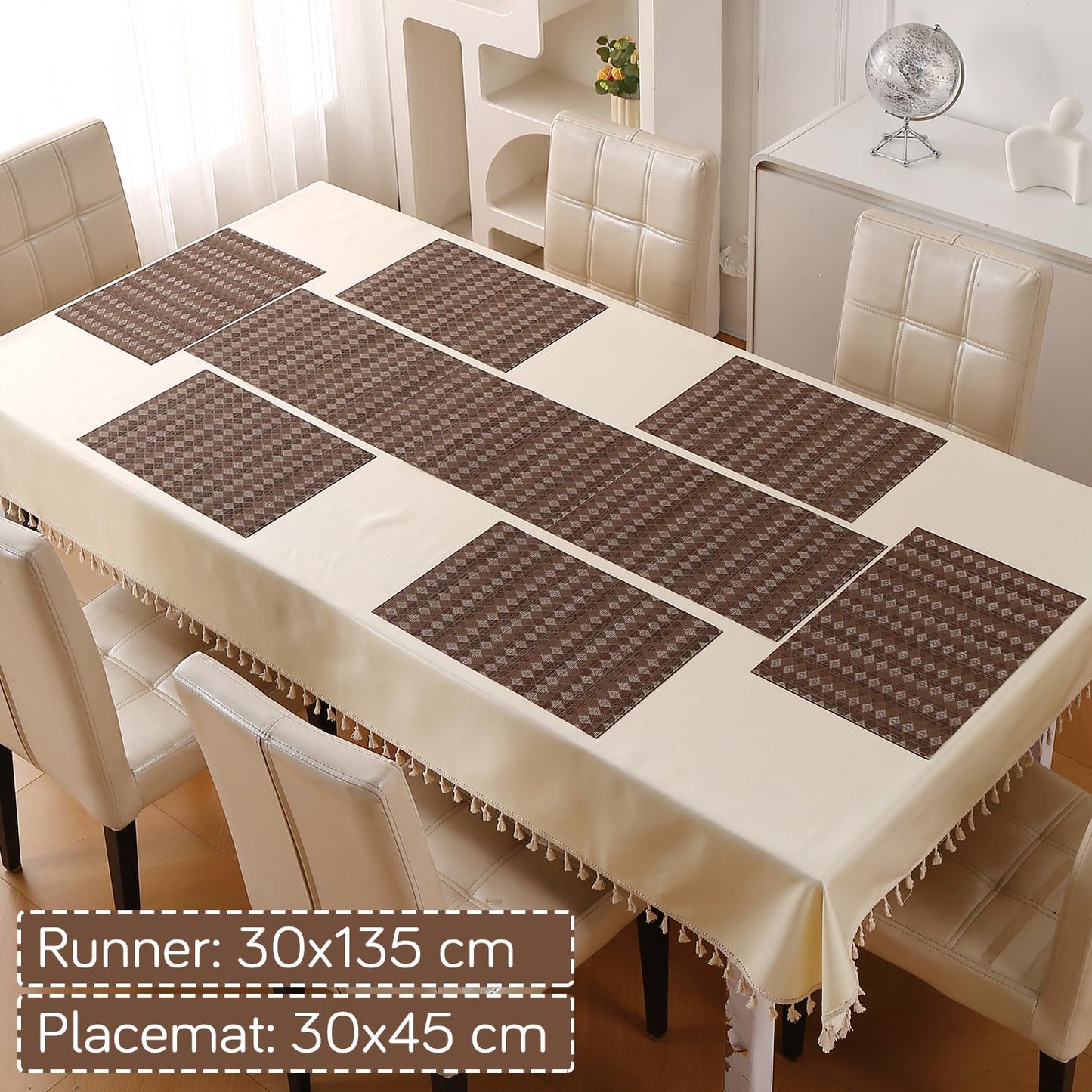 RhombusEcho Washable PVC Mats for Dining Table - Taupe Brown