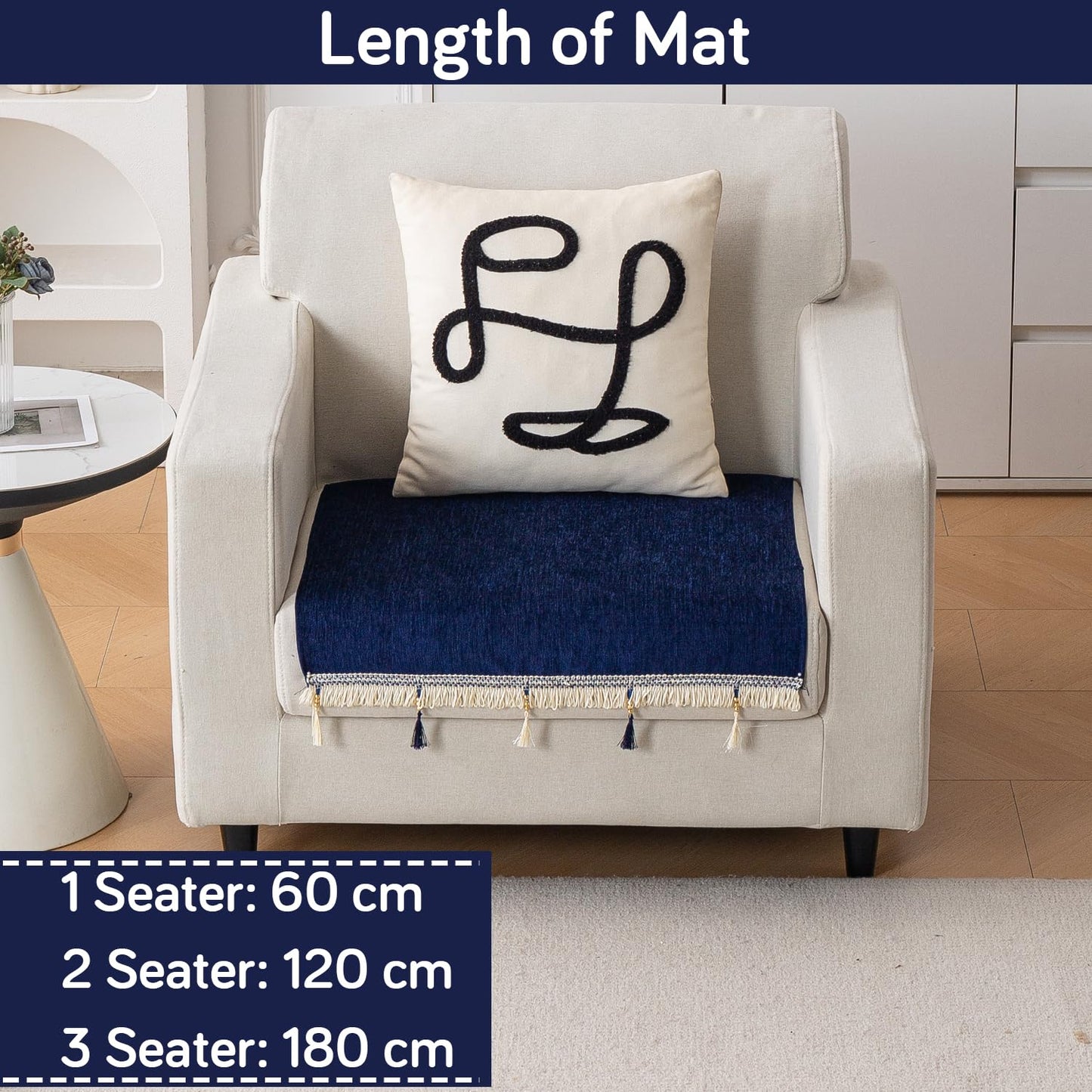 Serenity Tassel Chenille Sofa Cover with Tassel – Sapphire Navy