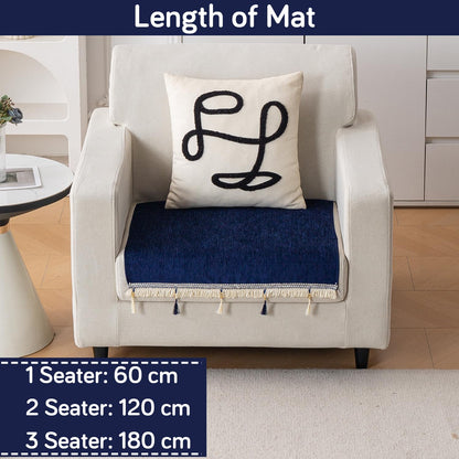 Serenity Tassel Chenille Sofa Cover with Tassel – Sapphire Navy